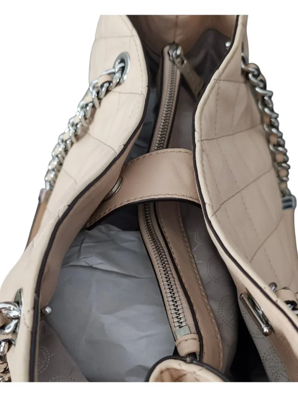 Michael Kors Susannah Quilted Leather tote Chain Shoulder Bag COA Blush Pink